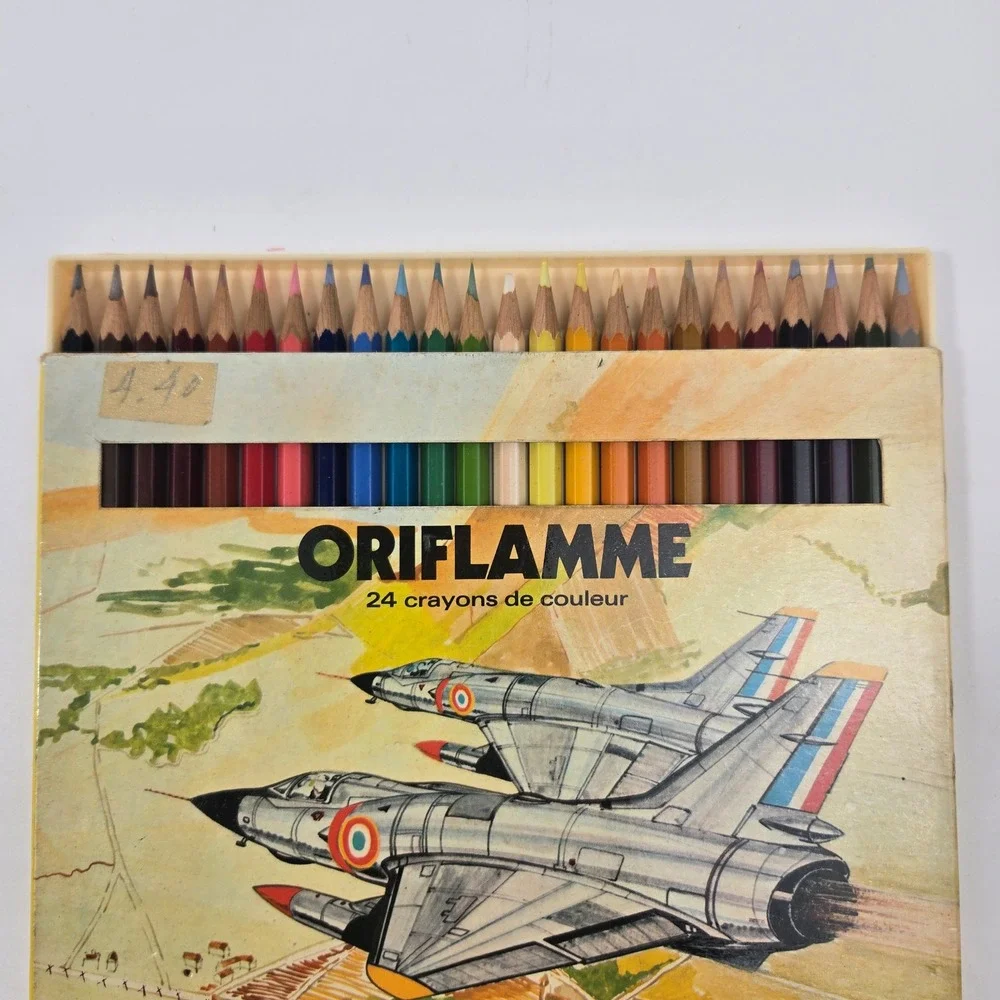 Vintage Conté à Paris Oriflamme Colored Pencils 24 Set Marcel Dassault Jets